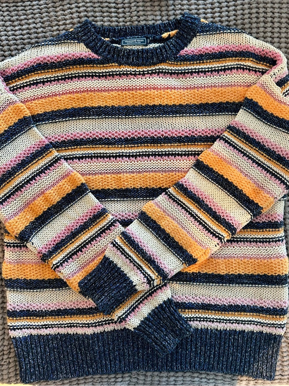 Vineyard Vines Navy, Pink, Yellow & Cream Textured Knit Sweater